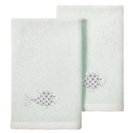 Authentic Hotel and Spa 2PC Embellished Fingertip Towel Set Aqua