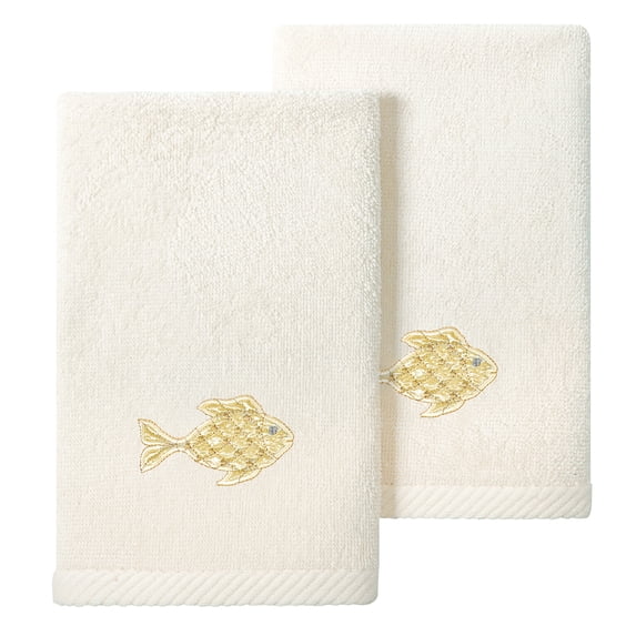 Authentic Hotel and Spa 2PC Embellished Fingertip Towel Set Beige