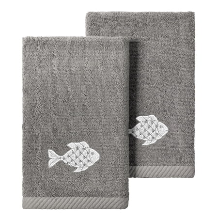 Authentic Hotel and Spa 2PC Embellished Fingertip Towel Set Charcoal