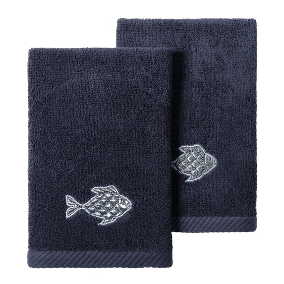 Authentic Hotel and Spa 2PC Embellished Fingertip Towel Set Marine