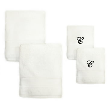 Authentic Hotel and Spa  4-piece White Turkish Cotton Towel Set with Black Monogrammed Initial Hand Towel C