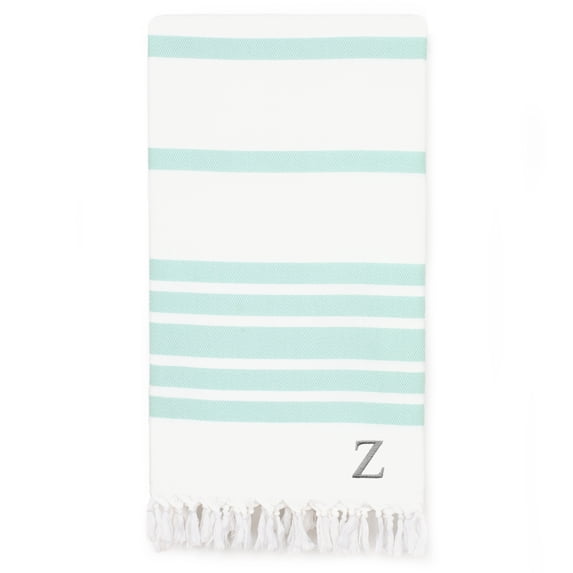Authentic Hotel and Spa Authentic Pestemal Aqua Herringbone Monogrammed Turkish Cotton Bath and Beach Towel Aqua - Z