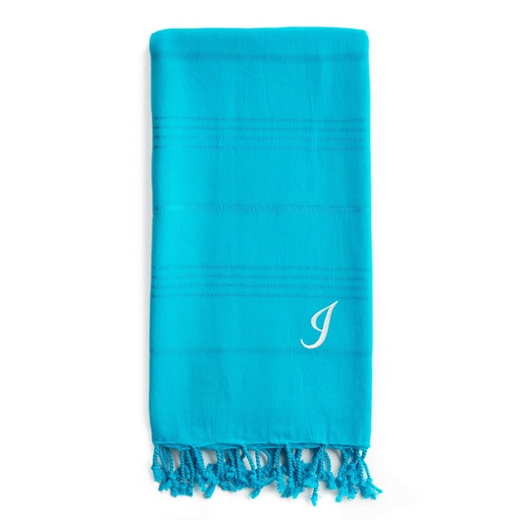 Authentic Hotel and Spa Authentic Sol Monogrammed Pestemal Fouta Turquoise Blue Tonal Stripe Turkish Cotton Bath/ Beach Towel Turquoise/I