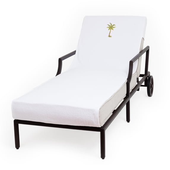 Authentic Hotel and Spa Authentic Turkish Cotton Embroidered Palm Tree White Towel Cover for Standard Chaise Lounge Chair