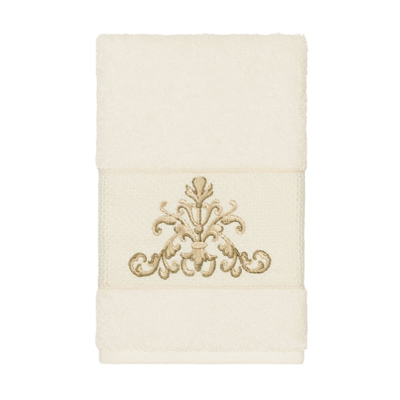 Authentic Hotel and Spa Cream Turkish Cotton Scrollwork Embroidered Hand Towel