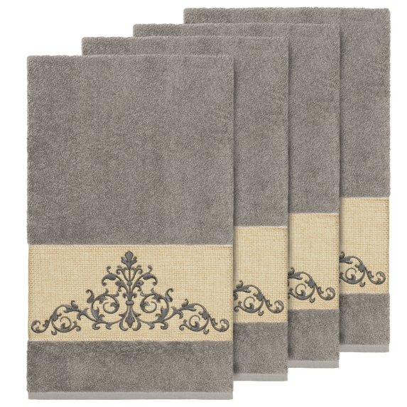 Authentic Hotel and Spa Grey Turkish Cotton Scrollwork Embroidered Bath Towels (Set of 4)