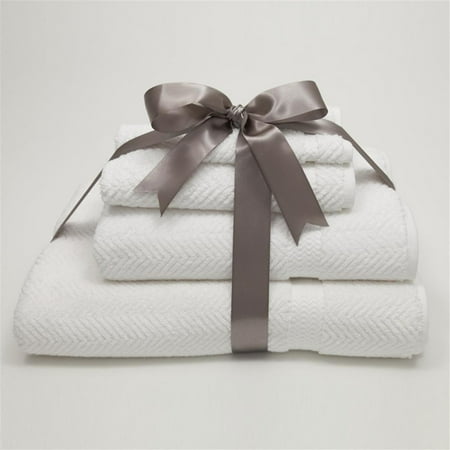 Authentic Hotel and Spa Herringbone Weave Turkish Cotton 4-piece Towel Set with Bath Sheet White