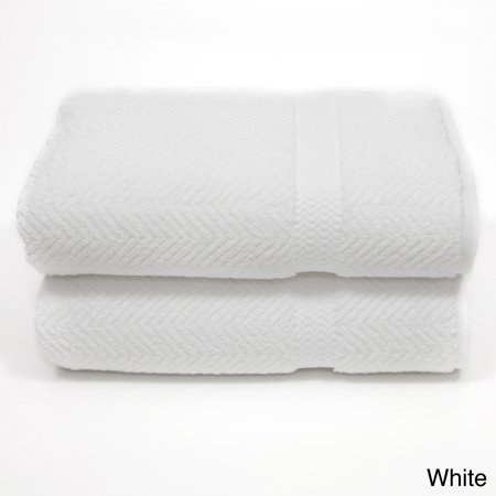 Authentic Hotel and Spa Herringbone Weave Turkish Cotton Bath Towel (Set of 2) White