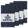 thumbnail image 1 of Authentic Hotel and Spa  Midnight Blue Turkish Cotton Scrollwork Embroidered Hand Towels (Set of 4), 1 of 3