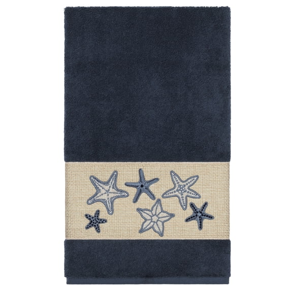 Authentic Hotel and Spa Midnight Blue Turkish Cotton Starfish Embroidered Bath Towel