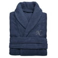 thumbnail image 1 of Authentic Hotel and Spa  Midnight Blue with Grey Monogrammed Herringbone Weave Turkish Cotton Unisex Bath Robe N L/XL, 1 of 5