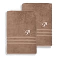 thumbnail image 1 of Authentic Hotel and Spa  Omni Turkish Cotton Terry Set of 2 Latte Brown Bath Towels with White Script Monogrammed Initial P, 1 of 5