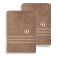 thumbnail image 1 of Authentic Hotel and Spa  Omni Turkish Cotton Terry Set of 2 Latte Brown Bath Towels with White Script Monogrammed Initial U, 1 of 5