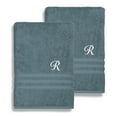 thumbnail image 1 of Authentic Hotel and Spa  Omni Turkish Cotton Terry Set of 2 Medium Blue Bath Towels with White Script Monogrammed Initial R, 1 of 5