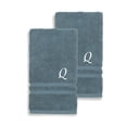 thumbnail image 1 of Authentic Hotel and Spa  Omni Turkish Cotton Terry Set of 2 Medium Blue Hand Towels with White Script Monogrammed Initial Q, 1 of 5