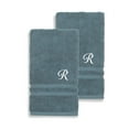 thumbnail image 1 of Authentic Hotel and Spa  Omni Turkish Cotton Terry Set of 2 Medium Blue Hand Towels with White Script Monogrammed Initial R, 1 of 5
