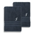 thumbnail image 1 of Authentic Hotel and Spa  Omni Turkish Cotton Terry Set of 2 Navy Blue Bath Towels with White Script Monogrammed Initial I, 1 of 5