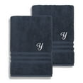 thumbnail image 1 of Authentic Hotel and Spa  Omni Turkish Cotton Terry Set of 2 Navy Blue Bath Towels with White Script Monogrammed Initial Y, 1 of 5