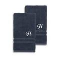 thumbnail image 1 of Authentic Hotel and Spa  Omni Turkish Cotton Terry Set of 2 Navy Blue Hand Towels with White Script Monogrammed Initial Navy Blue/H, 1 of 5