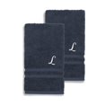 thumbnail image 1 of Authentic Hotel and Spa  Omni Turkish Cotton Terry Set of 2 Navy Blue Hand Towels with White Script Monogrammed Initial Navy Blue/L, 1 of 5