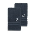 thumbnail image 1 of Authentic Hotel and Spa  Omni Turkish Cotton Terry Set of 2 Navy Blue Hand Towels with White Script Monogrammed Initial Navy Blue/Q, 1 of 5