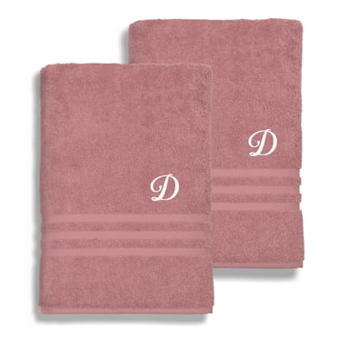 Authentic Hotel and Spa  Omni Turkish Cotton Terry Set of 2 Tea Rose Bath Towels with White Script Monogrammed Initial D