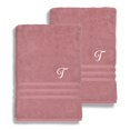 thumbnail image 1 of Authentic Hotel and Spa  Omni Turkish Cotton Terry Set of 2 Tea Rose Bath Towels with White Script Monogrammed Initial T, 1 of 5