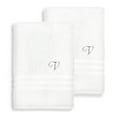 thumbnail image 1 of Authentic Hotel and Spa  Omni Turkish Cotton Terry Set of 2 White Bath Towels with Grey Script Monogrammed Initial White/V, 1 of 5