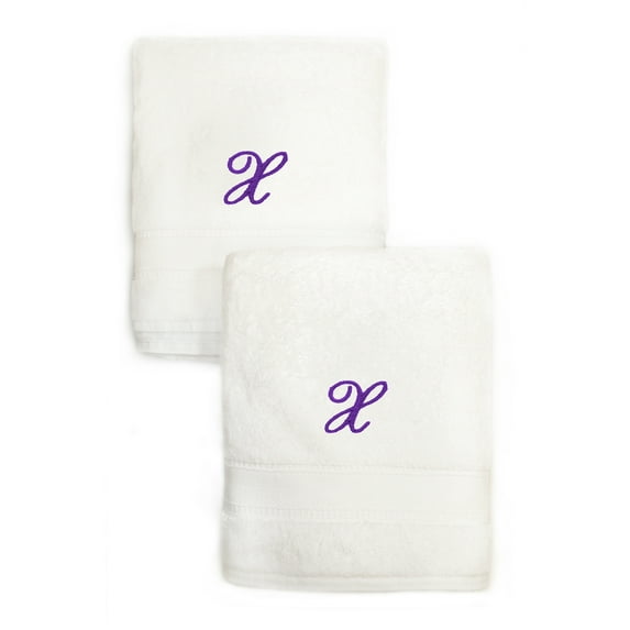 Authentic Hotel and Spa Sweet Kids 2-piece White Turkish Cotton Hand Towels Personalized with Lavender Purple Monogrammed Initial X