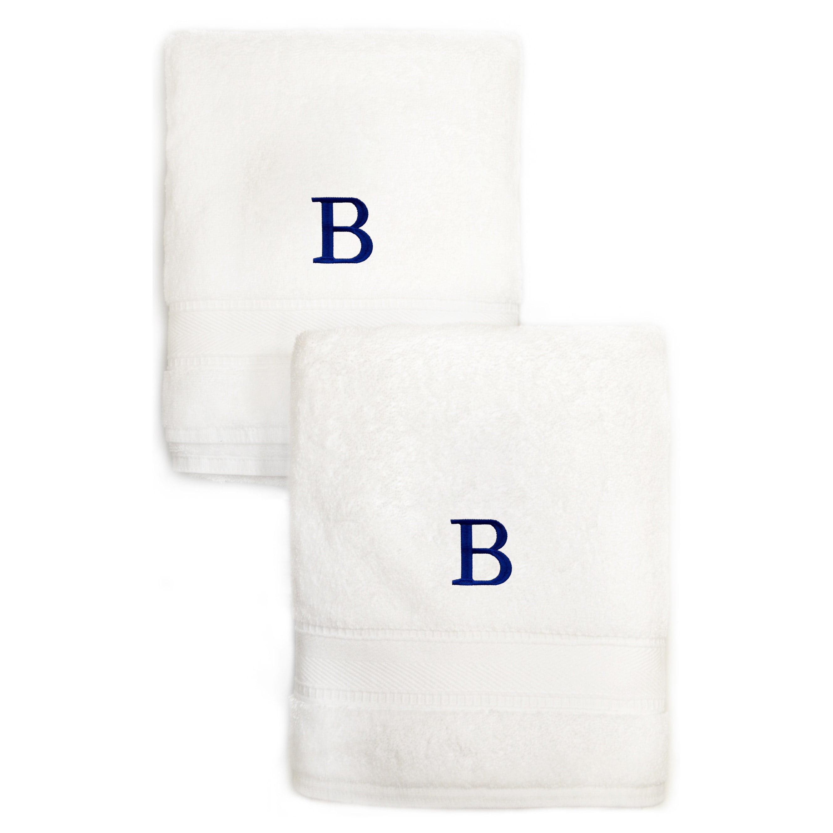 Authentic Hotel and Spa Sweet Kids 2 piece White Turkish Cotton Hand Towels with Royal Blue Monogrammed Initial H Walmart
