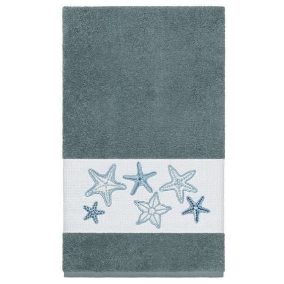 Authentic Hotel and Spa Teal Blue Turkish Cotton Starfish Embroidered Bath Towel