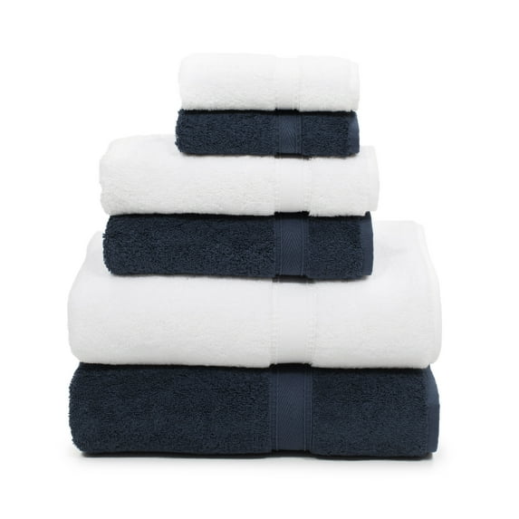 Authentic Hotel and Spa Turkish Cotton 6-piece Towel Set White/Navy