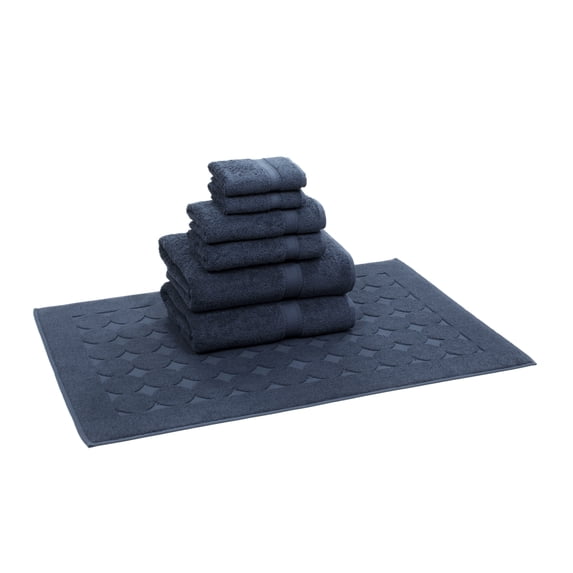 Authentic Hotel and Spa Turkish Cotton 7-piece Towel Set with Bath Mat Navy