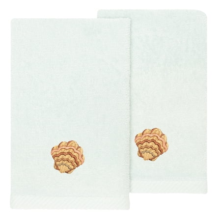Authentic Hotel and Spa Turkish Cotton Aaron 2PC Embellished Fingertip Towel Set Aqua