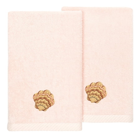 Authentic Hotel and Spa Turkish Cotton Aaron 2PC Embellished Fingertip Towel Set Blush