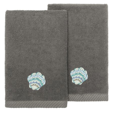 Authentic Hotel and Spa Turkish Cotton Aaron 2PC Embellished Fingertip Towel Set Charcoal