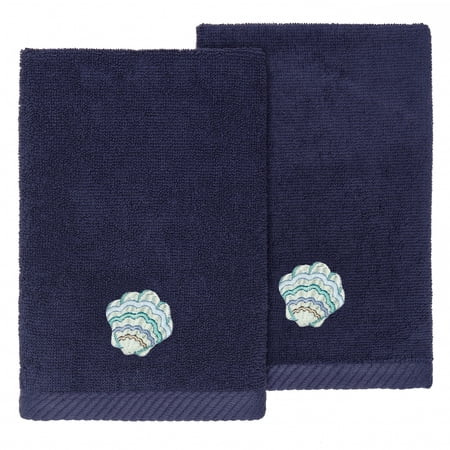 Authentic Hotel and Spa Turkish Cotton Aaron 2PC Embellished Fingertip Towel Set Marine