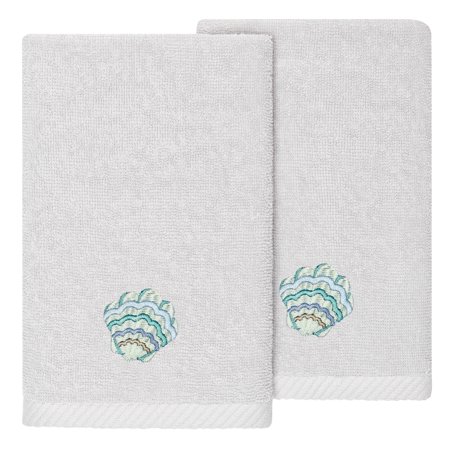 Authentic Hotel and Spa Turkish Cotton Aaron 2PC Embellished Fingertip Towel Set Silver