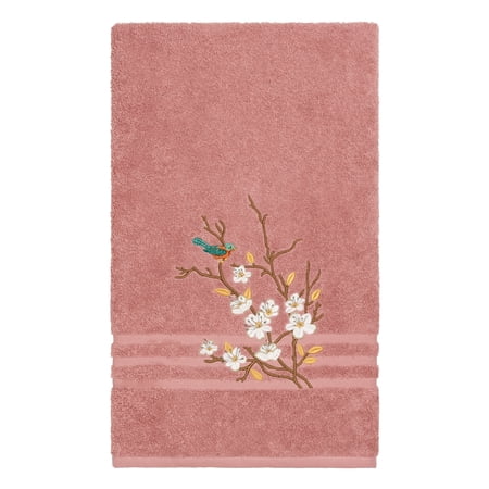 Authentic Hotel and Spa Turkish Cotton Blue Bird Embroidered Tea Rose Bath Towel