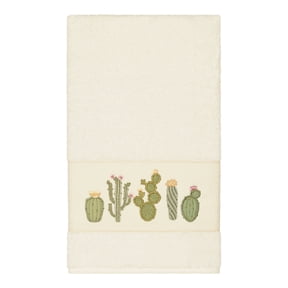 Authentic Hotel and Spa Turkish Cotton Cactus Embroidered Cream Bath Towel