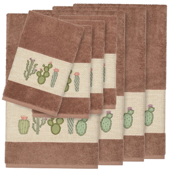 Authentic Hotel and Spa Turkish Cotton Cactus Embroidered Latte Brown 8-piece Towel Set