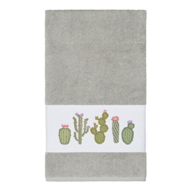 Authentic Hotel and Spa  Turkish Cotton Cactus Embroidered Light Grey Bath Towel