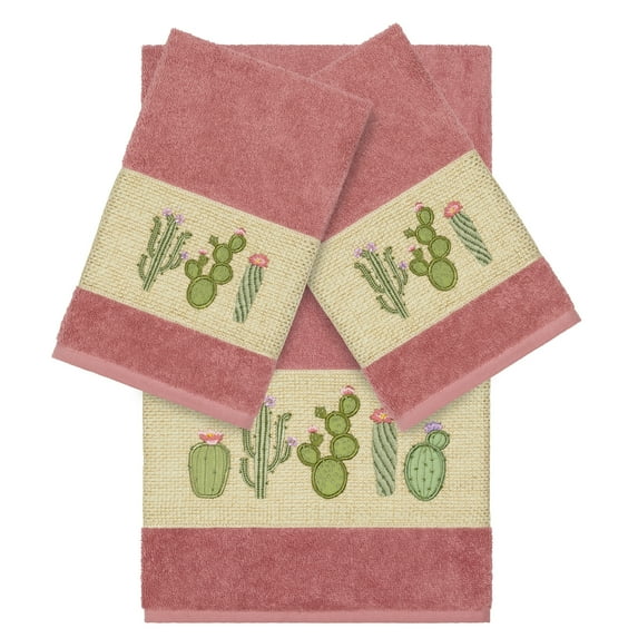 Authentic Hotel and Spa Turkish Cotton Cactus Embroidered Tea Rose 3-piece Towel Set