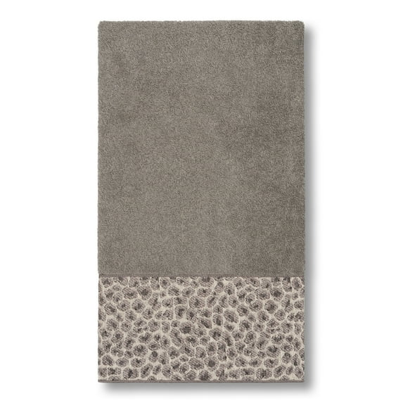 Authentic Hotel and Spa Turkish Cotton Cheetah Jacquard Trim Dark Grey Bath Towel