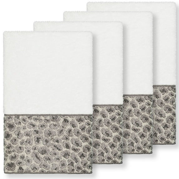 Authentic Hotel and Spa Turkish Cotton Cheetah Jacquard Trim White 4-piece Hand Towel Set