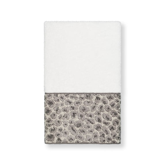Authentic Hotel and Spa Turkish Cotton Cheetah Jacquard Trim White Hand Towel