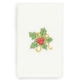thumbnail image 1 of Linum Home Christmas Holly Embroidered White Turkish Cotton Hand Towel, 1 of 3