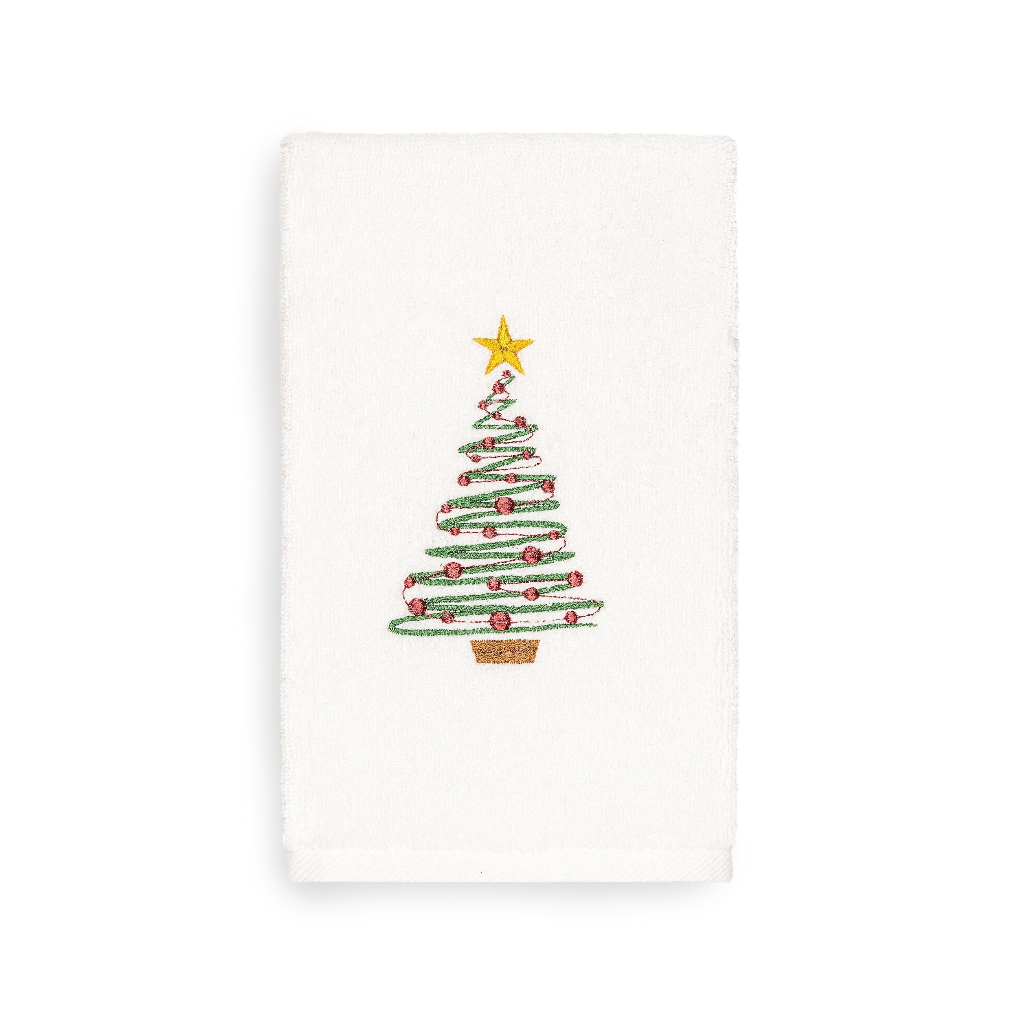 Linum Home Christmas Tree Embroidered White Turkish Cotton Hand Towel
