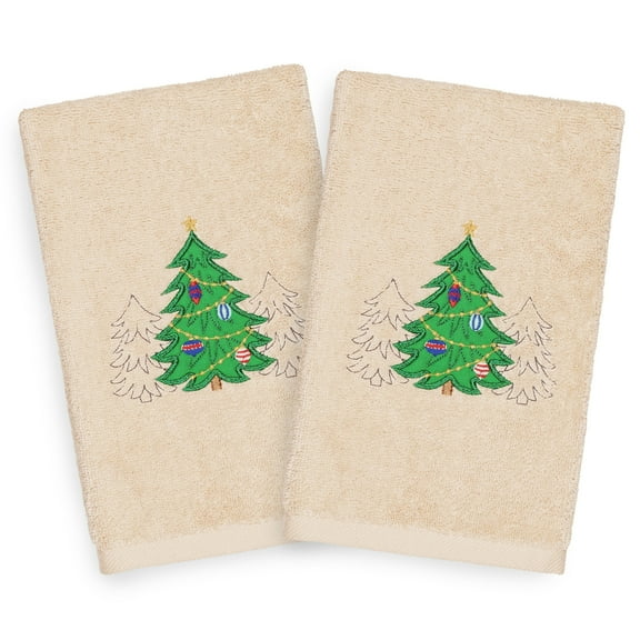 Authentic Hotel and Spa  Turkish Cotton Christmas Trees Beige Set of 2 Hand Towels