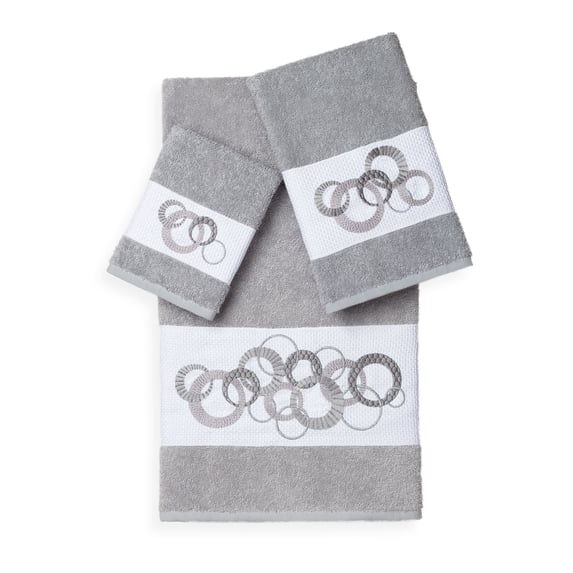 Authentic Hotel and Spa Turkish Cotton Circles Embroidered 3 piece Towel Set Grey
